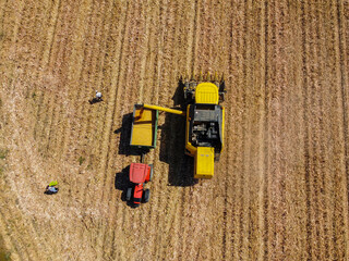 Fototapeta na wymiar Corn Harvest Harvester with Tractor