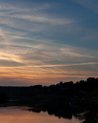 Grodno. Belarus. Very beautiful sky at sunset over the Neman river.