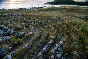 labyrinths of stones made by ancient northern peoples on an island in the white sea