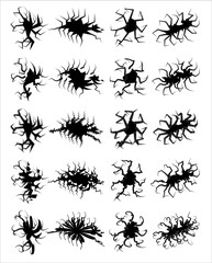 Set of Black Cracks, Vector Icons, Faults and Zippers, Destruction Symbols on White Background.