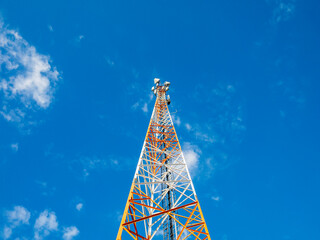 The tower of the mobile operator rushed into the blue sky. Forward to new technologies, 5th generation networks, the future is already near us!