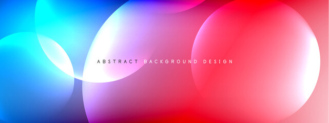Vector abstract background liquid bubble circles on fluid gradient with shadows and light effects. Shiny design templates for text