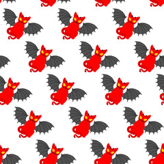 Devil cat pattern seamless. Satan pet background. Red demon animal texture. vector ornament