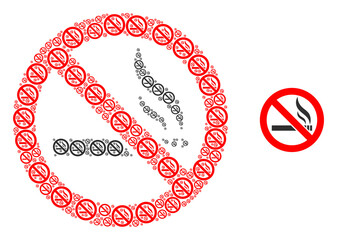 Vector forbidden smoking collage is formed from randomized self forbidden smoking items. Recursive composition from forbidden smoking.