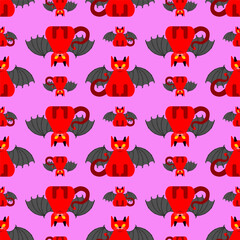 Obraz premium Devil cat pattern seamless. Satan pet background. Red demon animal texture. vector ornament