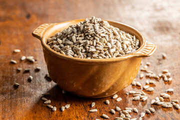 Peeled sunflower seeds in bowl