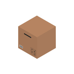 Cardboard brown box, crate box 3d, isometric box.