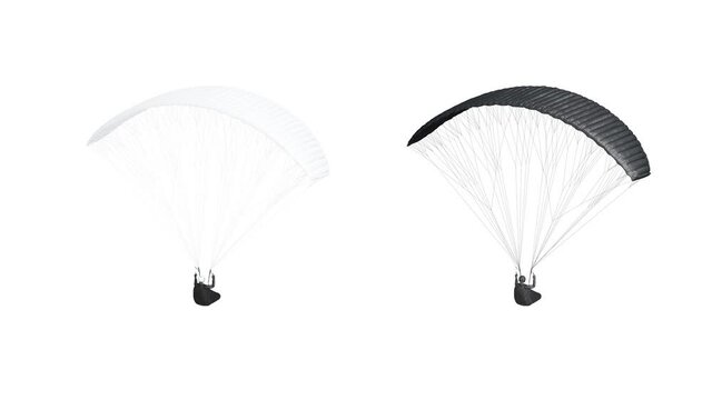 Blank blank and white paraglider with harness mockup, looped rotation