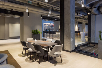 Interior of a empty modern hotel lounge cafe