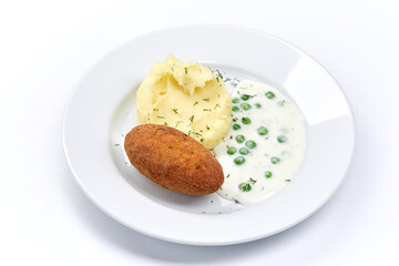 cutlet with mashed potato and sauce