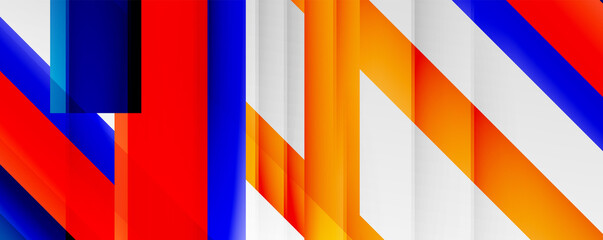 Geometric abstract backgrounds with shadow lines, modern forms, rectangles, squares and fluid gradients. Bright colorful stripes cool backdrops