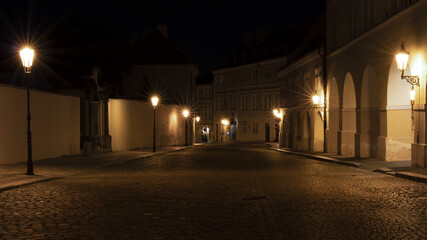 Night photo of old and dark street