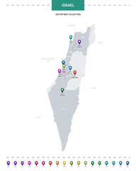 Israel map with location pointer marks. Infographic vector template, isolated on white background.