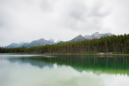 Cloudy mountain panorama from Herbert Lake