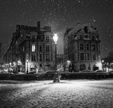 Street in Paris under snow