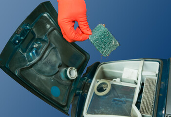 The process of cleaning a room with a vacuum cleaner with an aquafilter. Removing the dirty...