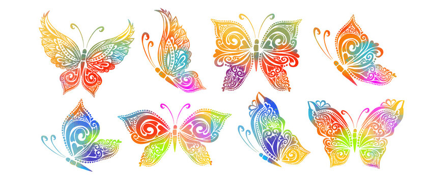 The abstract set butterflies is multicolored. Vector illustration