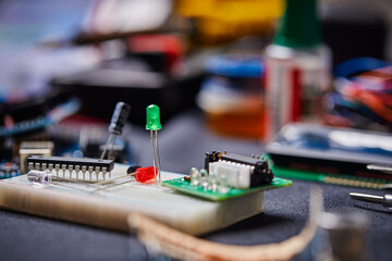 electronic board and tools repairs on black background