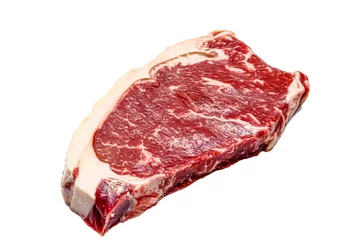Foto op Canvas Raw Striploin steak (New York) from marbled beef on a white background, isolated © milanchikov