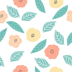 Trendy seamless floral pattern. Fabric design with simple flowers. Vector cute repeated pattern for baby fabric, wallpaper or wrap paper