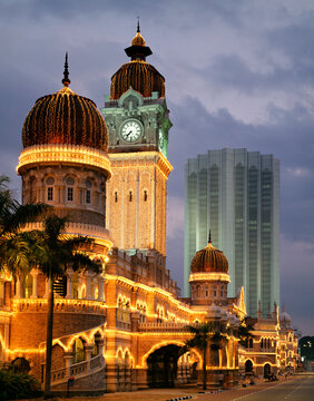 The Sultan Abdul Samad Building illuminated at night. Kuala Lumpur. Malaysia.