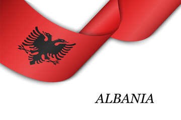 Waving ribbon or banner with flag of Albania