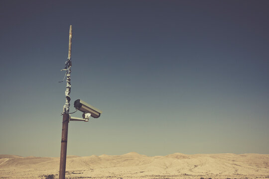 CCTV camera overlooking empty desert.