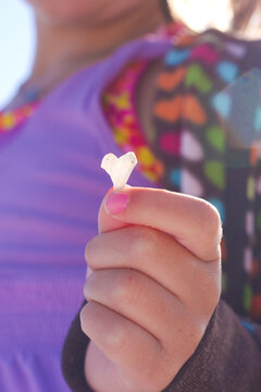 Young girl holding a heart shaped shell