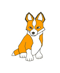 Red fox cartoon, abstract orange dog, illustration for kids