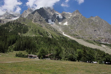 Majestic mountains dominating the skyline in Val Ferret, Aosta Valley. 