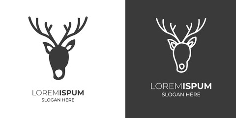 Deer horns logo design vector illustration .Deer line art dokom