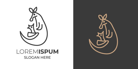 Kangaroo silhouette for logo design in color and black-and-white. Vector illustration.kangaroo vintage logo ,retro logo ,minimal design black vector ,line art business logo with baby kangaroo 8