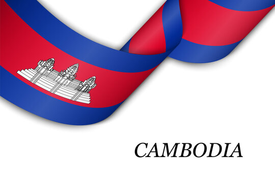 Waving ribbon or banner with flag of Cambodia