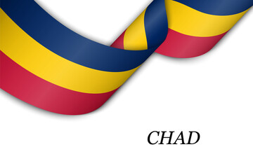 Waving ribbon or banner with flag of Chad.