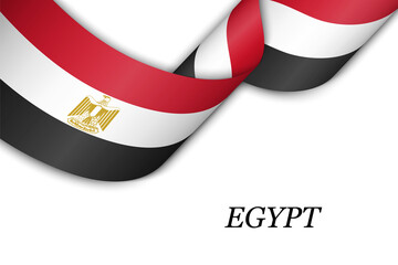 Obraz premium Waving ribbon or banner with flag of Egypt.
