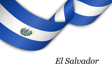 Waving ribbon or banner with flag of El Salvador