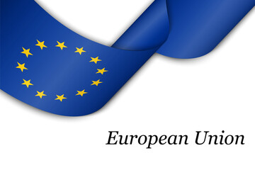 Waving ribbon or banner with flag of European Union