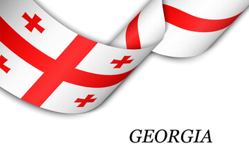 Waving ribbon or banner with flag of Georgia