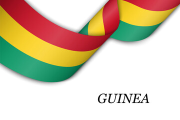 Fototapeta premium Waving ribbon or banner with flag of Guinea.