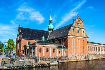 Naklejka premium Exterior view of Holmens Kirke, parish church in central Copenhagen, Denmark, in Reinassance style, originally built in the 16th century an anchor forge.