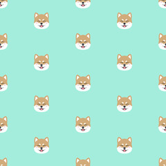Obraz premium Seamless pattern with dog. Shiba Inu cartoon isolated on green.