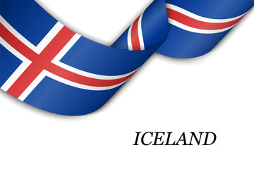Waving ribbon or banner with flag of Iceland
