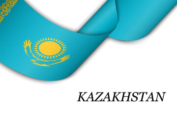 Waving ribbon or banner with flag of Kazakhstan.