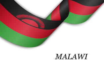Waving ribbon or banner with flag of Malawi.