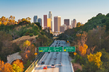 Pasadena Freeway (CA Highway 110) Leading to Downtown Los Angeles, California, United States of America