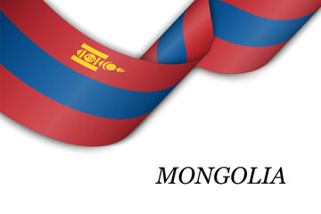 Waving ribbon or banner with flag of Mongolia