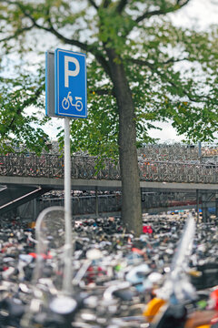 Europe, Netherlands, Holland, Amsterdam, Bicycle park in cental Amsterdam outside the main train station