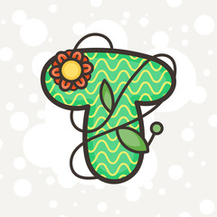 Doodle ornate letter emblem with flower. Logo for beauty studio, children books, kid and game design