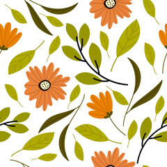 Trendy seamless floral pattern. Fabric design with simple flowers. Vector cute repeated pattern for baby fabric, wallpaper or wrap paper