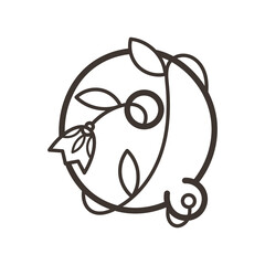 Doodle ornate letter emblem with flower. Logo for beauty studio, children books, kid and game design